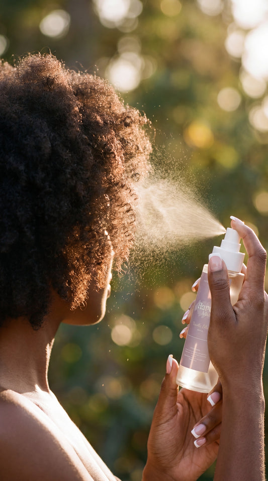 Sunflower Rx Aura Mist bottle with mist spray nozzle, showcasing a calming, aromatic facial or body spray in a sleek container.