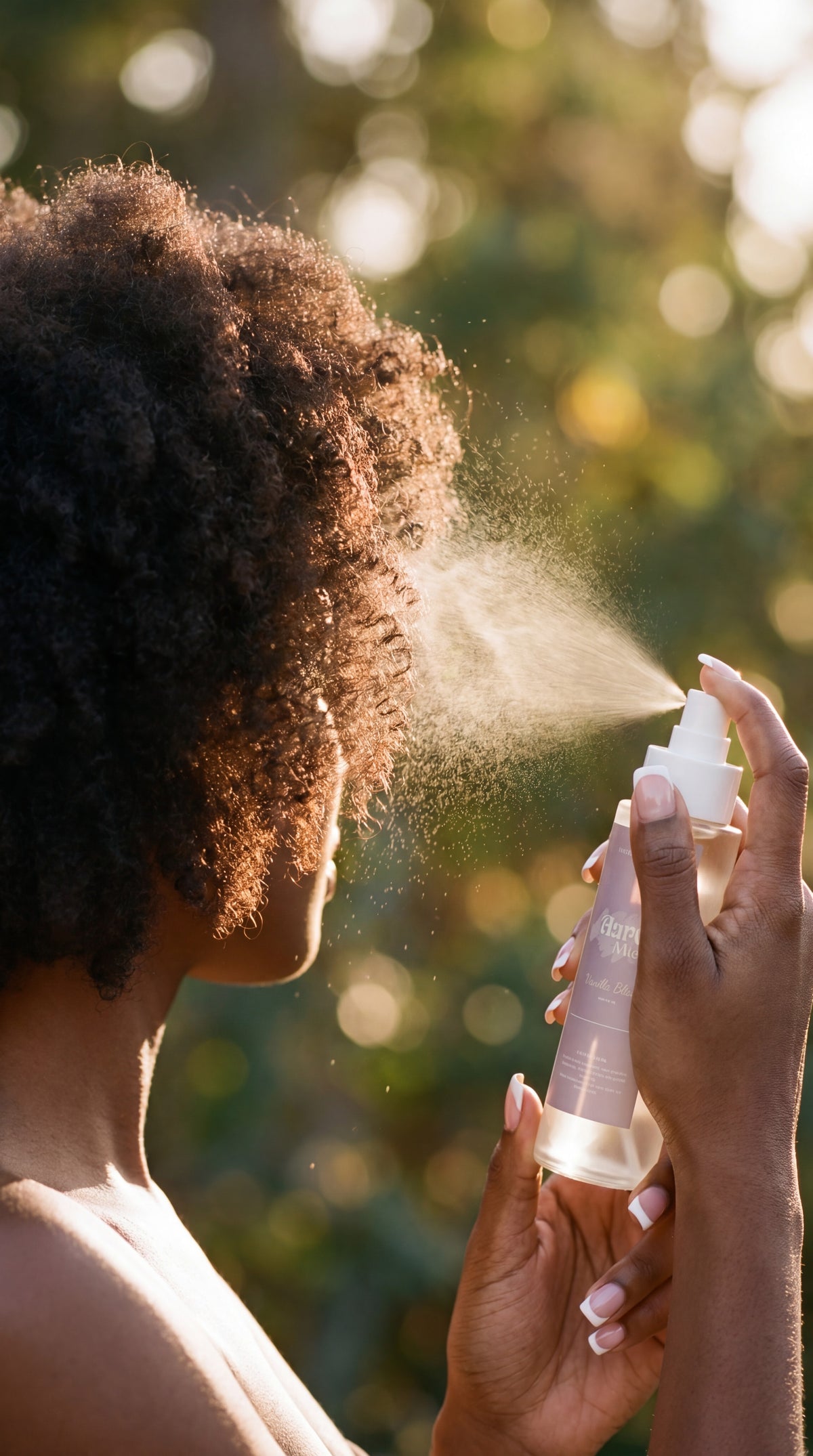 Sunflower Rx Aura Mist bottle with mist spray nozzle, showcasing a calming, aromatic facial or body spray in a sleek container.