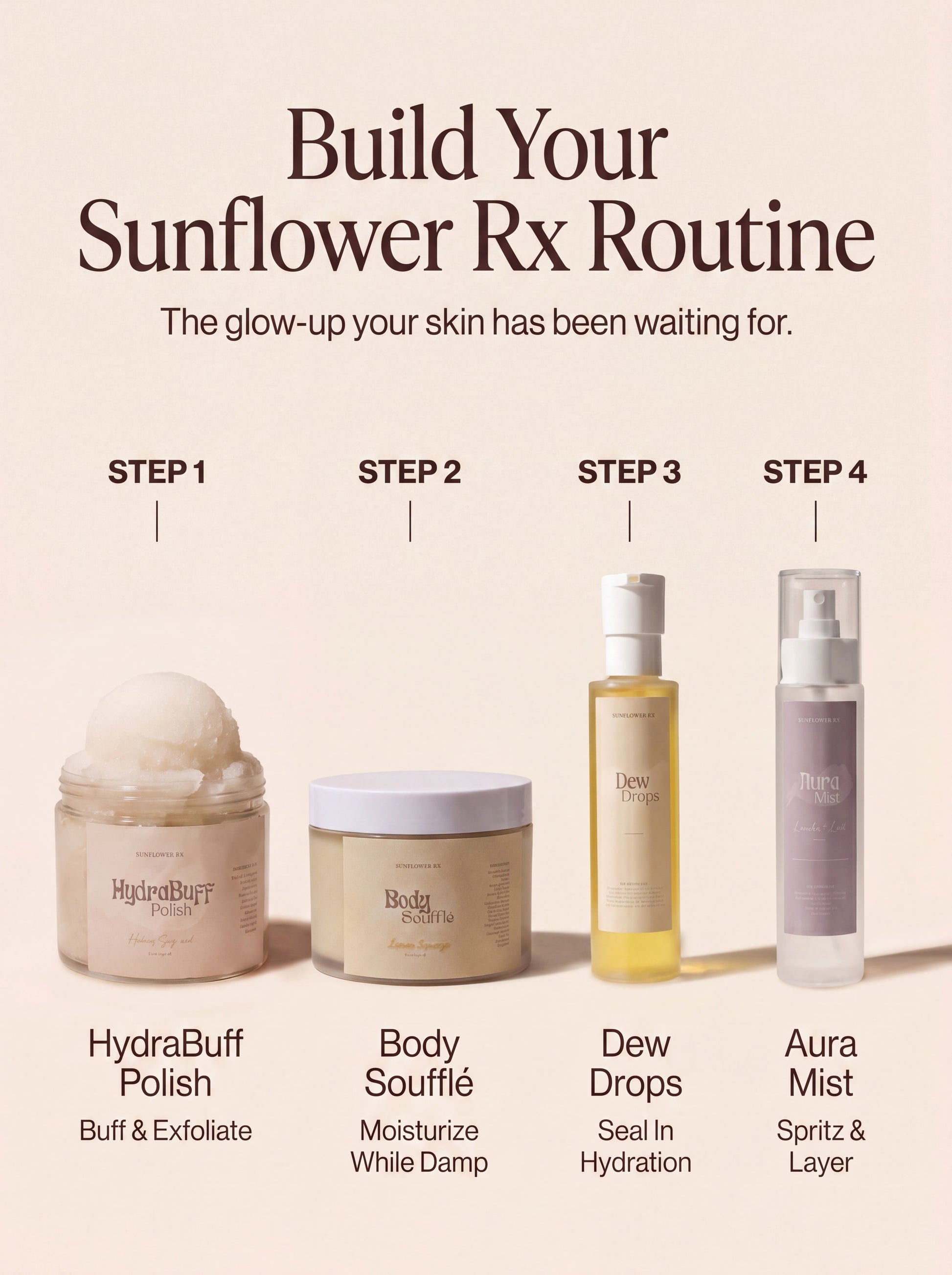 Sunflower Rx Aura Mist bottle shown on a bathroom shelf with a calming, natural setting and routine skincare products.