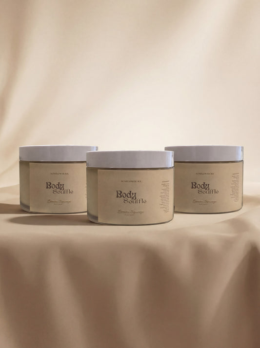 Sunflower Rx Soufflé Trio with three airy, colorful soufflés in individual ramekins, showcasing light, fluffy dessert textures.